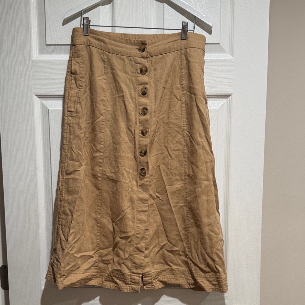 Universal Thread Woman Camel Button-Front Midi Skirt Size Medium Linen